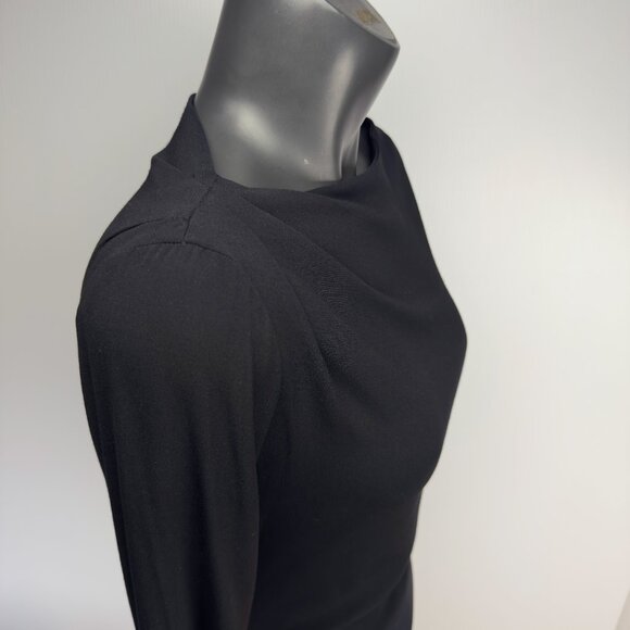 VANESSA BRUNO Draped Sheath Satin Band Long Sleeve Boat Neck Black Midi Dress 38 - Picture 9 of 11